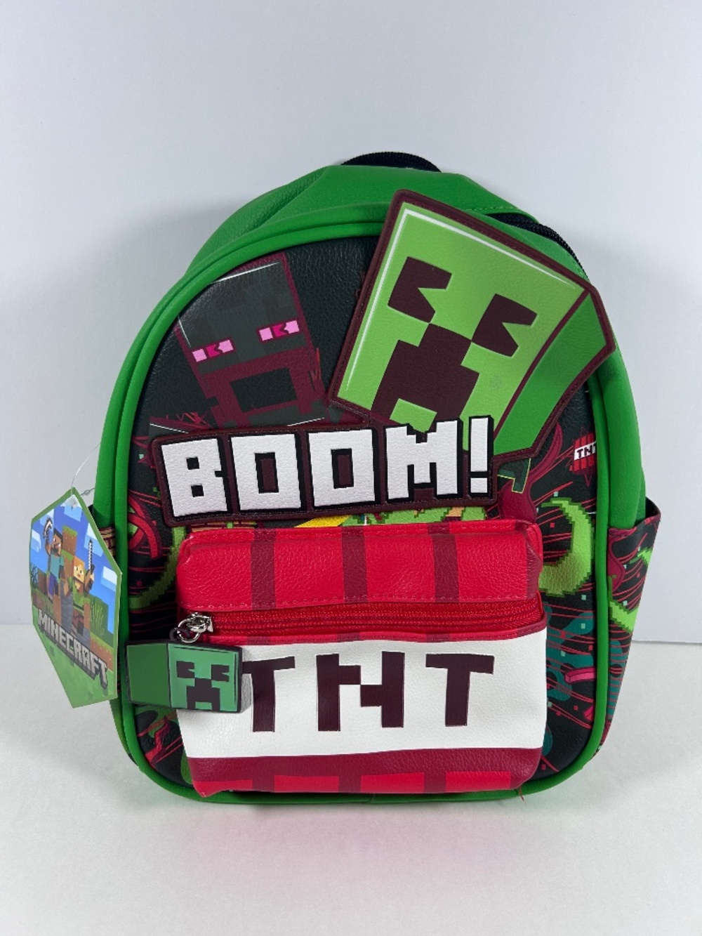 NEW Minecraft Creeper TNT BOOM Mini Backpack Faux Leather Gaming Bag Green-Small